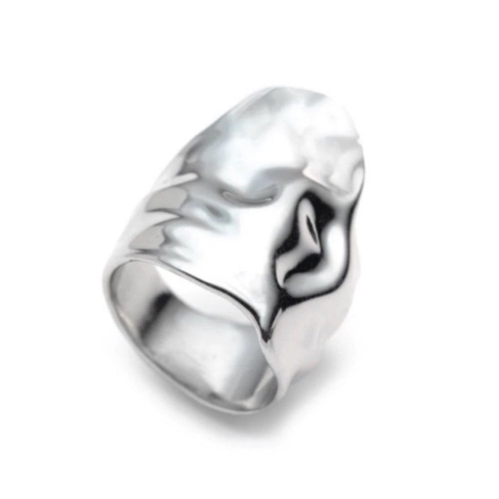 Alexis Bittar Crumpled Rhodium Asymmetric Ring Sculptural in silver. Size 6